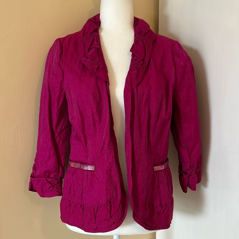 Chico Magenta Crinkle Fabric jacket. Size 1.